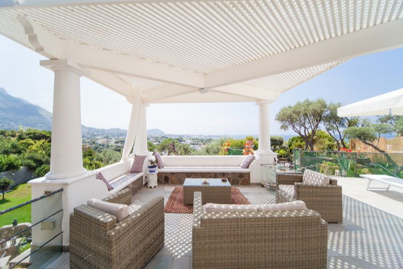 modern patio with stylish outdoor furniture