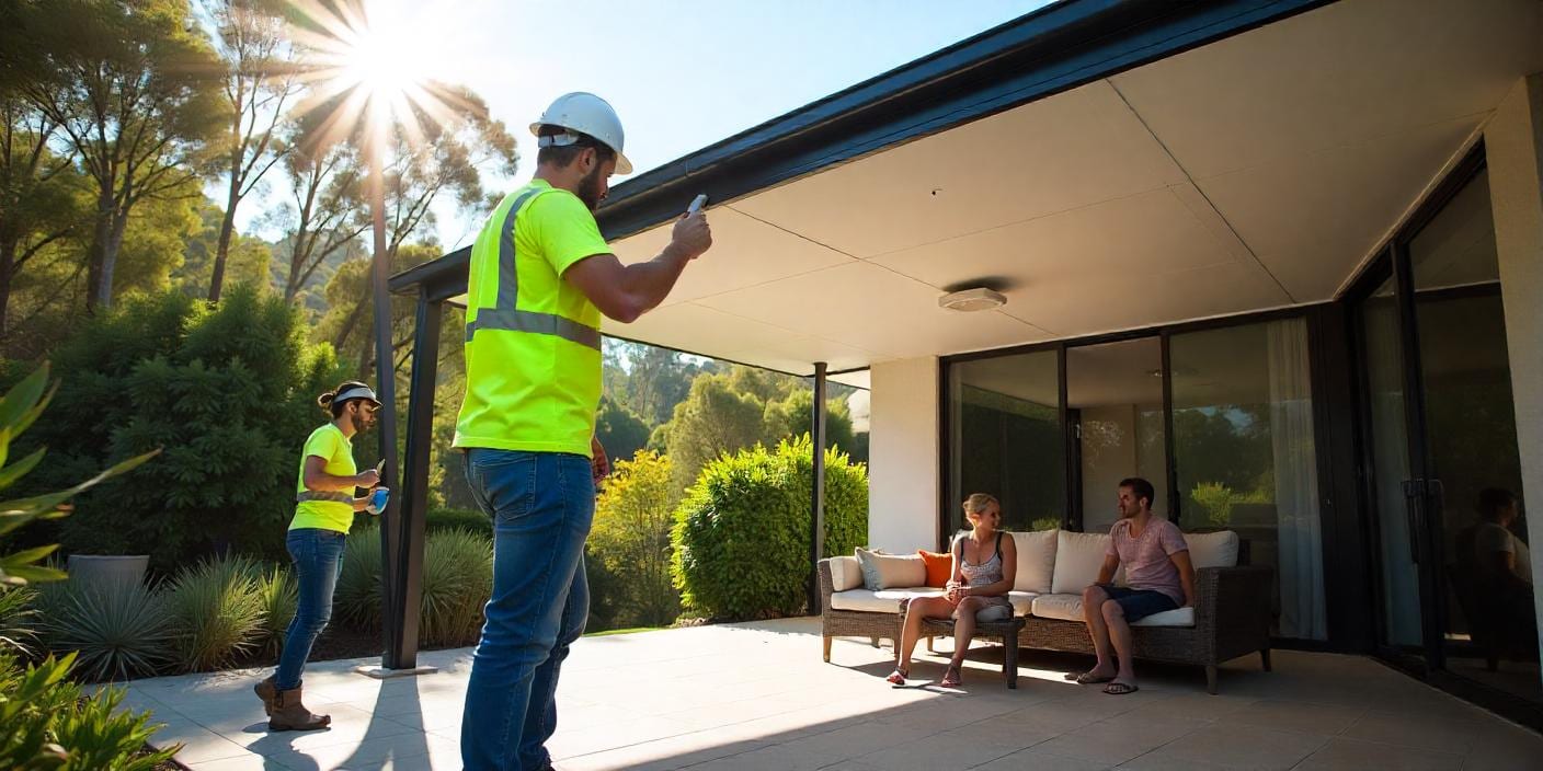 Insulated patio roof installation with heat-protective panels for hinterland weather